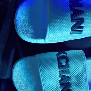 A/X Armani Exchange White Kids Logo Slide Sandals